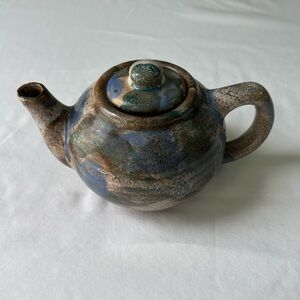 Vintage Hermitage Handcrafted Ceramic Teapot Blue and Brown Glazed